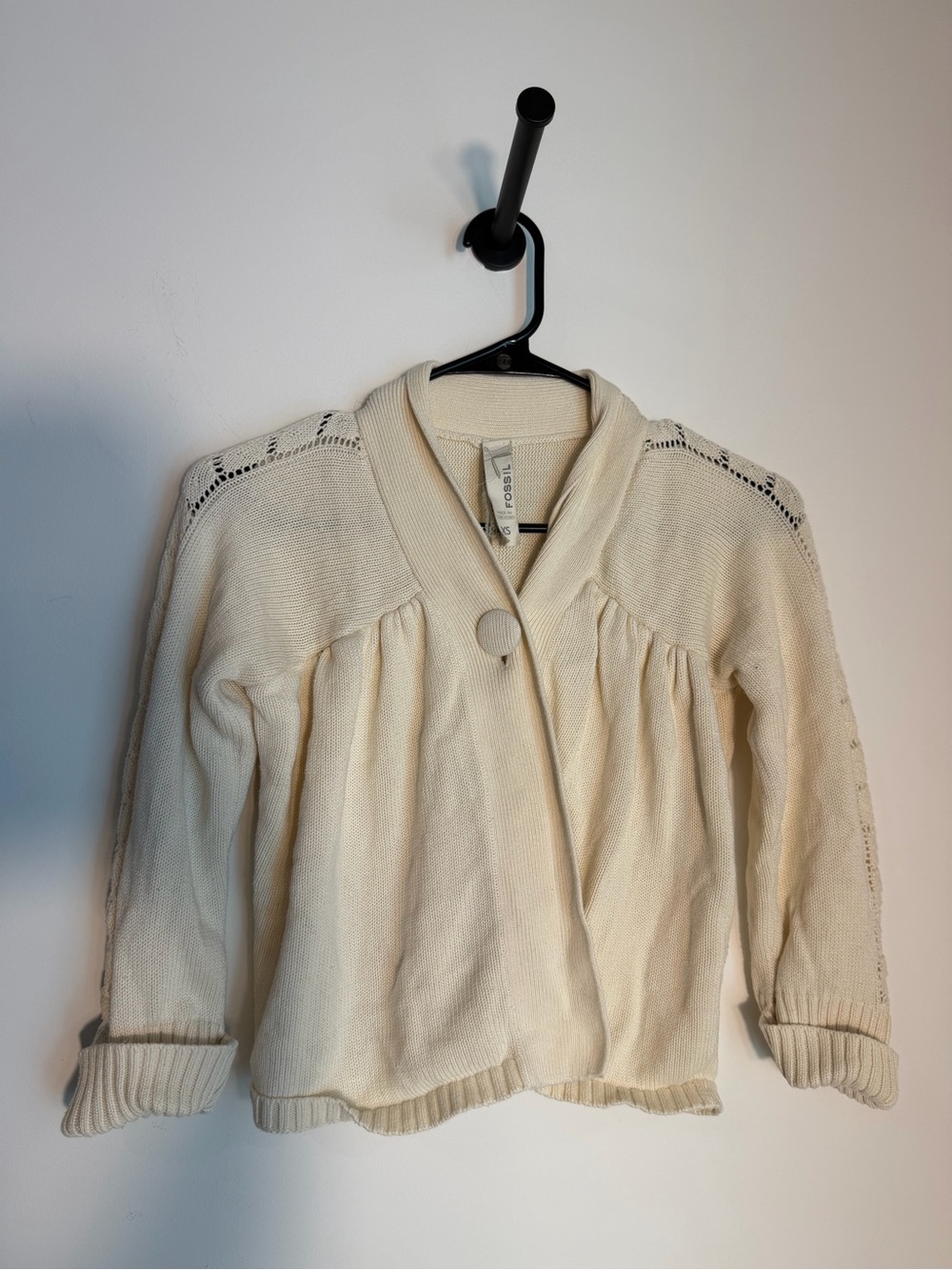 Cream Shawl-Collar Button Sweater - Brand: Fossil